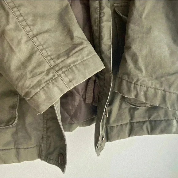 Women’s Utility Jacket Coat Army Green with Hood Flannel Insert Brass Buttons - Picture 4 of 9